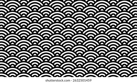 Fondo japonés: Patrón de onda tradicional japonés en monocromo