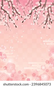 Japanese Background with Ume Branches and Fluttering Petals