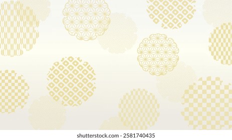 Japanese background: Various Japanese pattern snowflakes (gold)