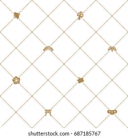 Japanese background vector. Gold geometric pattern with icons in Japanese style.Bamboo,tree,flower,bird.