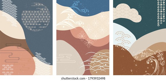 Japanese background vector. Hand drawn wave elements. Line pattern in Asian style with Japanese pattern. Chinese sea in oriental arts. Natural luxury texture.