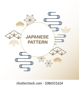 Japanese background vector. Icons and elements of tree, flower, wave in Japan traditional for template, backdrop, cover page design.