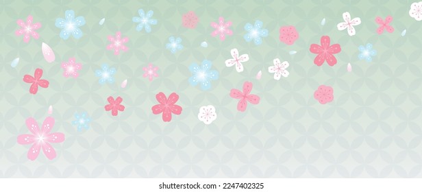 Japanese background vector illustration. Happy new year decoration template in pastel color japanese pattern style background with cherry blossom flowers. Design for card, wallpaper, poster, banner.