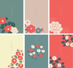 Japanese Background Vector. Peony Flower Background. Camellia Floral Decoration With Wave Pattern.