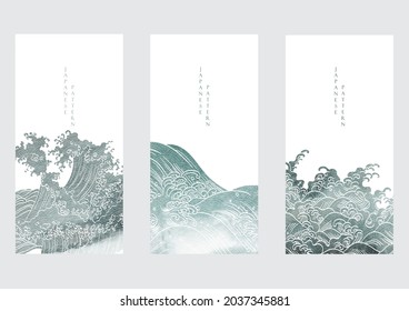 Fondo japonés con un vector de textura de textura de color de agua. Patrón oriental de olas naturales con decoración oceánica de banner de estilo vintage.