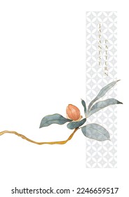  Japanese background with watercolor texture painting texture. Oriental natural pattern with geometric decoration banner design in vintage style. Floral pattern element.