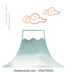 Japanese background with watercolor texture vector. Fuji mountain icon with natural banner in vintage style. 