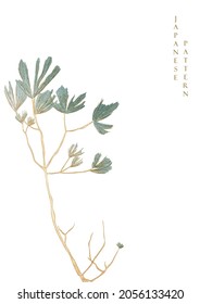 Japanese background with watercolor texture vector. Bamboo and hand drawn line decorations in vintage style. Art natural template design. 
