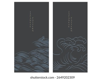 Japanese background with wave and cloud element template vector. Abstract pattern with card design. Traditional nature layout design in vintage style