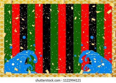 Japanese background of the wave and confetti