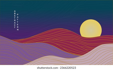 Japanese background with wave pattern vector lines, abstract template with geometric pattern, mountain outline design in oriental style.