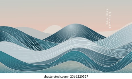 Japanese background with wave pattern vector lines, abstract template with geometric pattern, mountain outline design in oriental style.