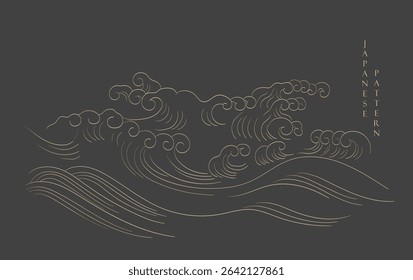Japanese background with wave pattern vector. Abstract template with geometric ocean sea pattern. Mountain layout design in oriental style