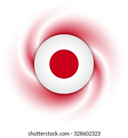 Japanese badge on twisted white and red background