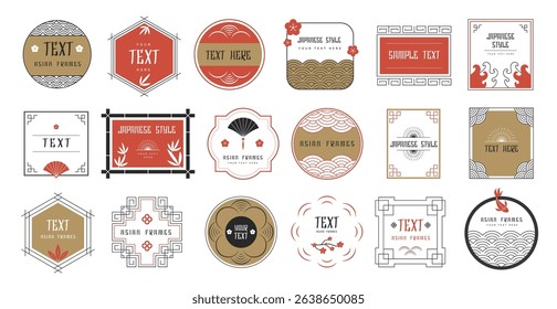 Japanese badges. Decorative templates of asian style geometrical badges with place for personal text recent vector set