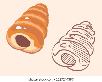 Japanese baked bread, “Choco Korone”. Vector illustration.