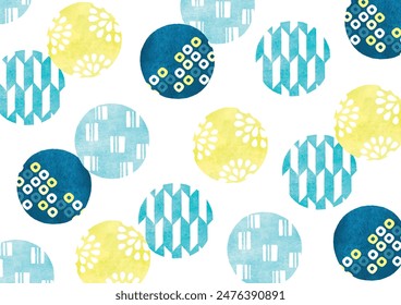 Japanese ball pattern blue for summer watercolor 2