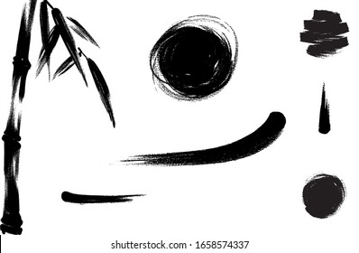 Japanese bamboo tree made with brush strokes. Set of design elements, hand drawn with black ink in japanese style. Symbols of Japan, vector illustration