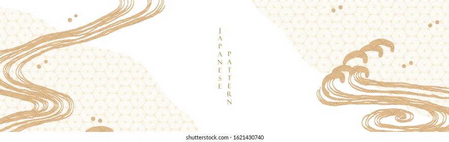 Japanese banner with Geometric pattern vector. Hand drawn swirl in oriental style. Asian background.