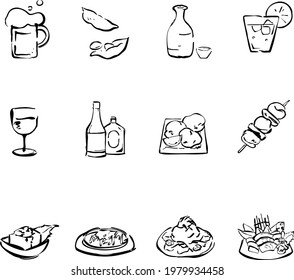 Japanese bar illustration icon set, draw with ink 1