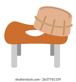 Japanese Bath Stool and Wooden Bucket Illustration