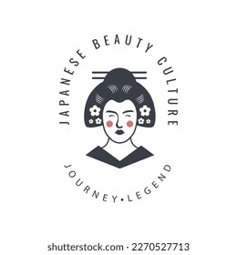 japanese beautiful geisha girl culture logo design vector art traditional pretty kimono