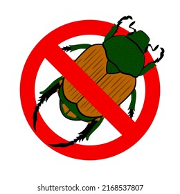 Japanese Beetle anti emblem with bug, Popillia japonica. Vector illustration of an insect on a transparent background