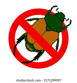 Japanese Beetle anti emblem with bug, Popillia japonica. Vector illustration of an insect on a transparent background