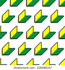 Los conductores principiantes japoneses vectoriales señalizan un patrón sin fisuras. Símbolo verde y amarillo llamado marca Shoshinsha Wakaba.