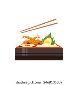Japanese Bento Vector Design Typical Food Elements with Flat Style and Solid Colors