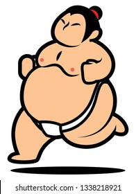 Japanese big SUMO fighter running - vector character mascot