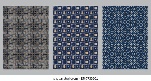 Japanese Binding Square, Cross Hatch, Circle Flower abstract vector background