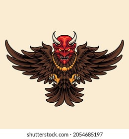 Japanese bird with demon mask vector illustration