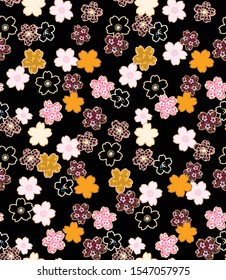 Japanese Black and Gold Cherry Blossom Seamless Pattern