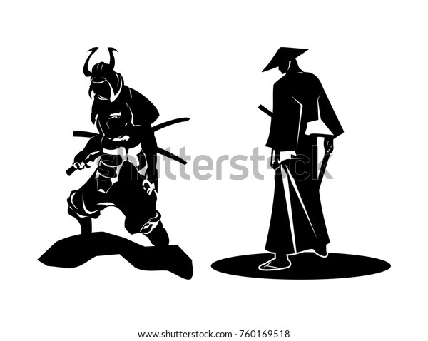 黒い侍の忍者と鎧のロニン戦士ロゴシルエット のベクター画像素材 ロイヤリティフリー