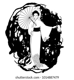 Japanese. Black and white sample. Vector illustration. Page for coloring book