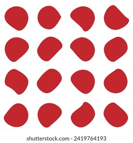 Japanese blob shape abstract red color with gold line vector illustration isolated on white background. Set of irregular round blot form graphic element. Doodle drops with outline circle 3 4