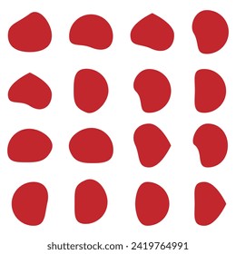  Japanese blob shape abstract red color with gold line vector illustration isolated on white background. Set of irregular round blot form graphic element. Doodle drops with outline circle 6 5 4