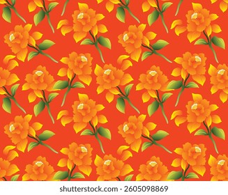 Japanese Bloom Leaf Branch Vector Seamless Pattern
