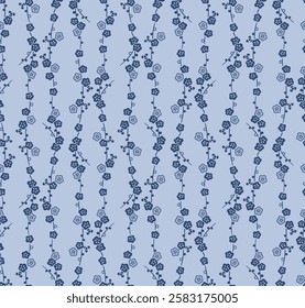 Japanese Blossom Branch Vector Seamless Pattern