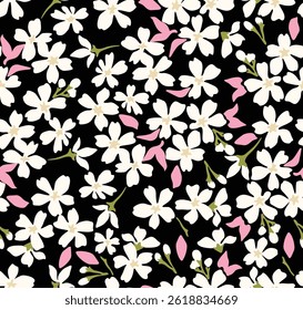 Japanese Blossom Leaf Fall Vector Seamless Pattern