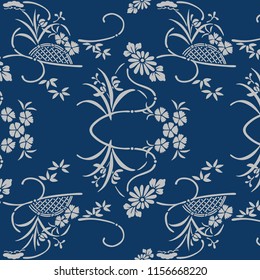 Japanese blue chrysanthemum flower pattern