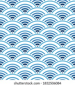 Japanese Blue Circle Wave Vector Seamless Pattern