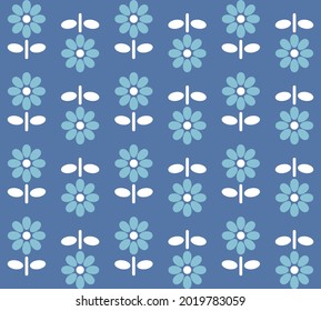 Japanese Blue Cute Flower Vector Seamless Pattern