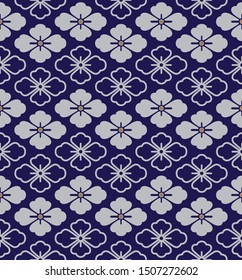Japanese Blue Flower Seamless Pattern