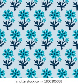 Japanese Blue Flower Vector Seamless Pattern