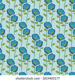 Japanese Blue Flower Vector Seamless Pattern