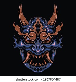 japanese blue oni mask illustration