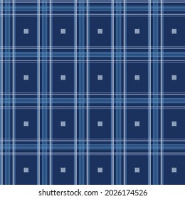 Japanese Blue Plaid Vector Seamless Pattern