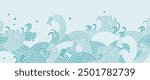 Japanese blue wave background vector. Wallpaper design with blue and white seamless ocean wave pattern backdrop. Modern luxury oriental illustration for cover, banner, website, decor, border.
